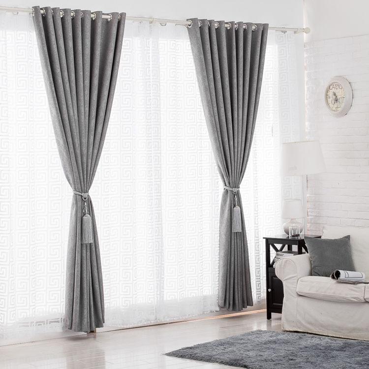 Solid Color Thickened Living Room Shading Imitation Hemp Embossing Sound Insulation Sound Absorption Living Room Home Improvement Finished Curtain