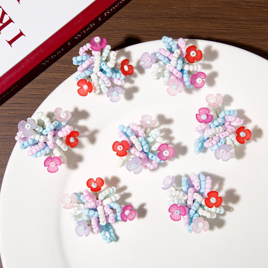 Vibrant Floral Seed Bead Flower Cluster Hair and Shoe Clip Accessories