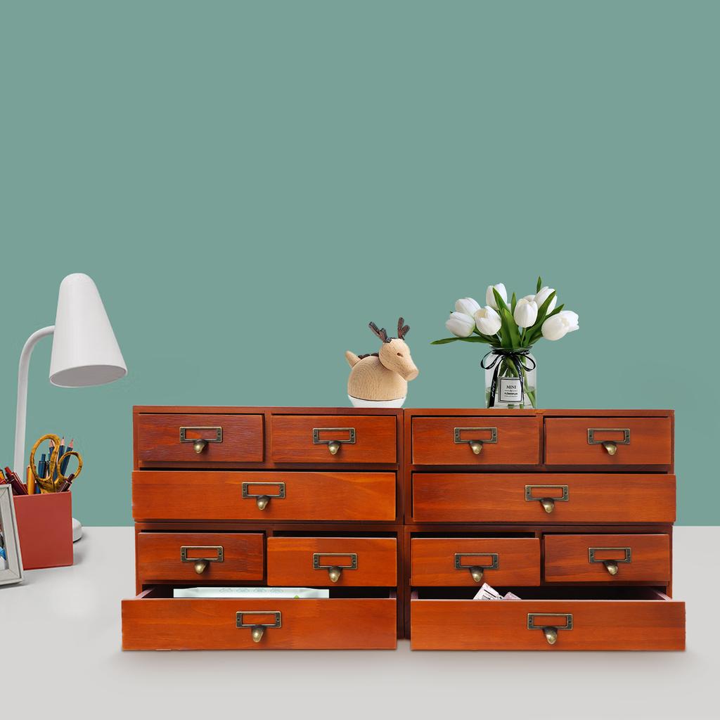 4pcs Desktop Organizer Set, Wooden 3-Tier Storage Drawers,Multi Drawer Office Organizer for Desk Tabletop, Stackable Letter Tray