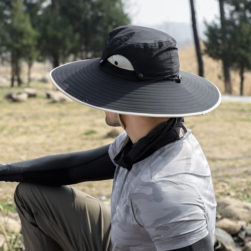 Mens Quick-Dry Fishing Bucket Hat with Detachable Neck Flap and Face Shield Large Brim Summer Sun Cap Removable Hat Top