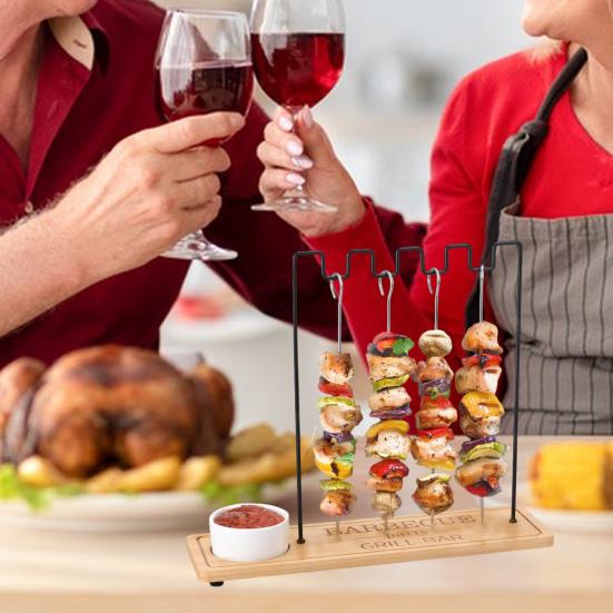 

Stainless Steel Kebab Rack for Grilling Double Clearance BBQ Skewers Holder with Notch for Even Cooking