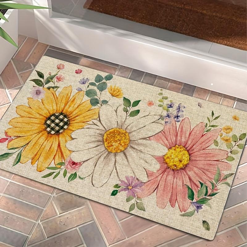 1Pcs Anti Fatigue Kitchen Rugs,   Sunflower Daisy Print Waterproof Non-Slip Thick Cushioned Kitchen Mat Heavy Duty Comfort Standing Mat for Kitchen