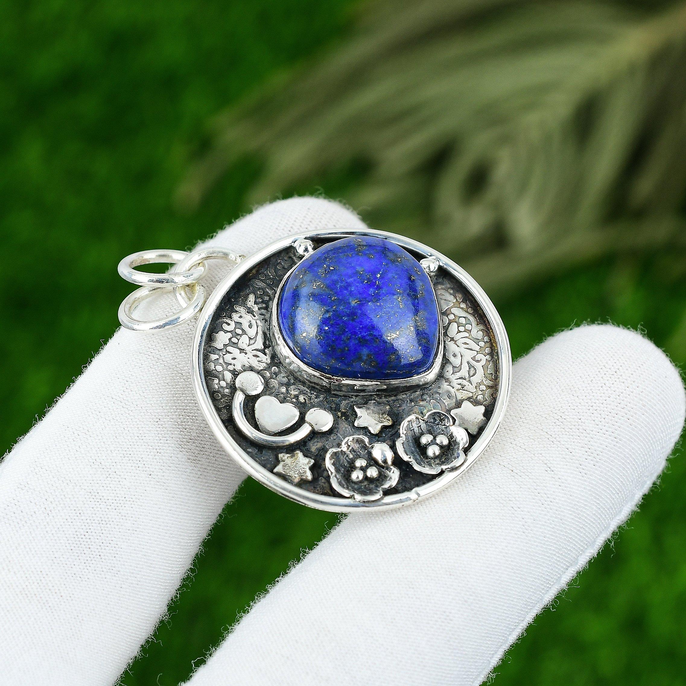 

Подвеска из натурального лазурита, серебро 925 пробы, индийские украшения