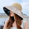 Summer Black Glue Bow Sunshade Hat Women's Hollow Out Straw Hat Uv Protection Large Brim Sunshade Facial Cap Sun Fishing