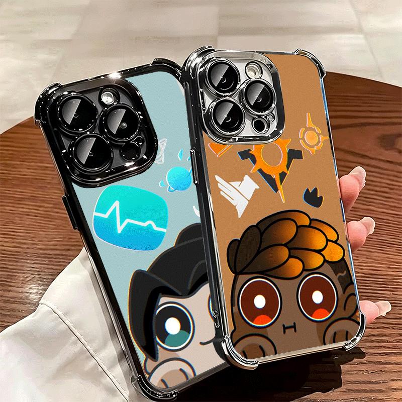 V-Valorant Cute Catoon Plating Phone Case For Iphone 16 17 Pro Max Air 16E 14 15 Plus 12 13 Mini Anti-Fall Airabag Cover