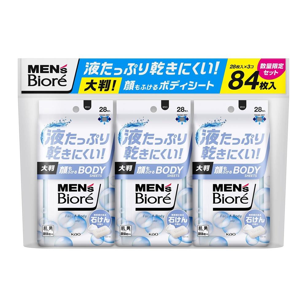 Men s Biore [Bulk purchase] Body sheet that indulges your face Clean soap scent 28 sheets x 3 pieces Uses proprietary  Tuftec sheet  is hard to tear,