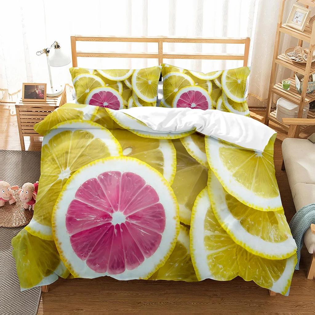Lemon Duvet Cover Set Fresh Fruit Pattern Comforter Cover Double Single King Size For Kids Teens Adults Bedding Set Quilt Cover