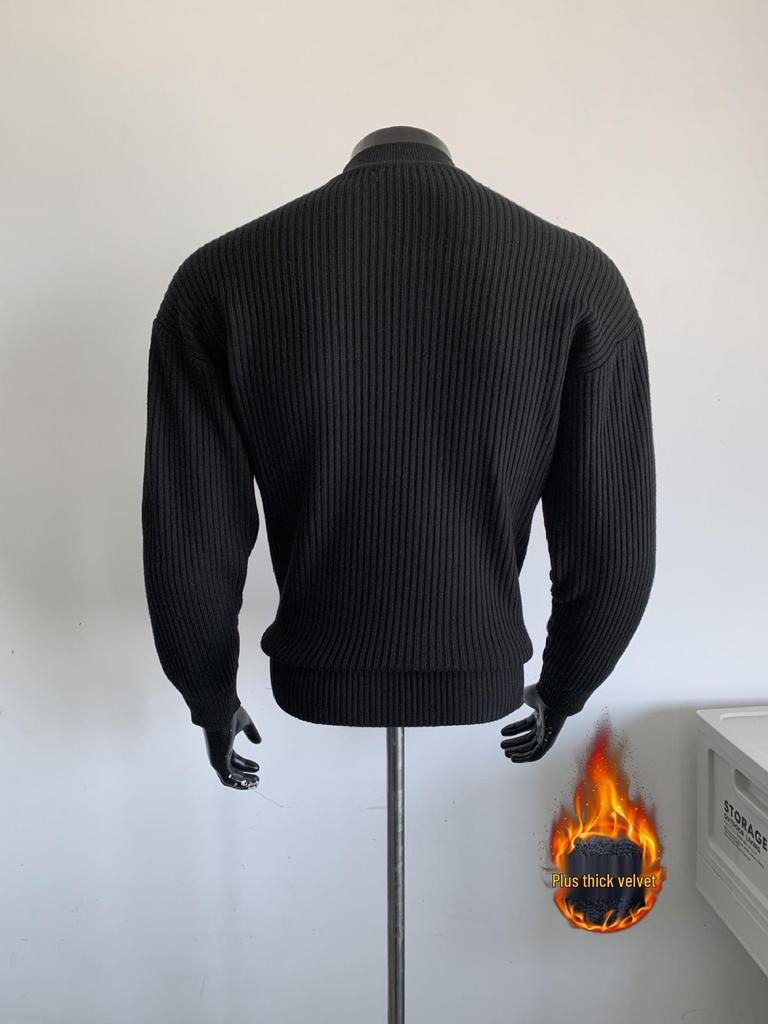 Men's Winter Korean-Style Ribbed Knit Sweater with Half-High Collar - Trendy, Clean Fit