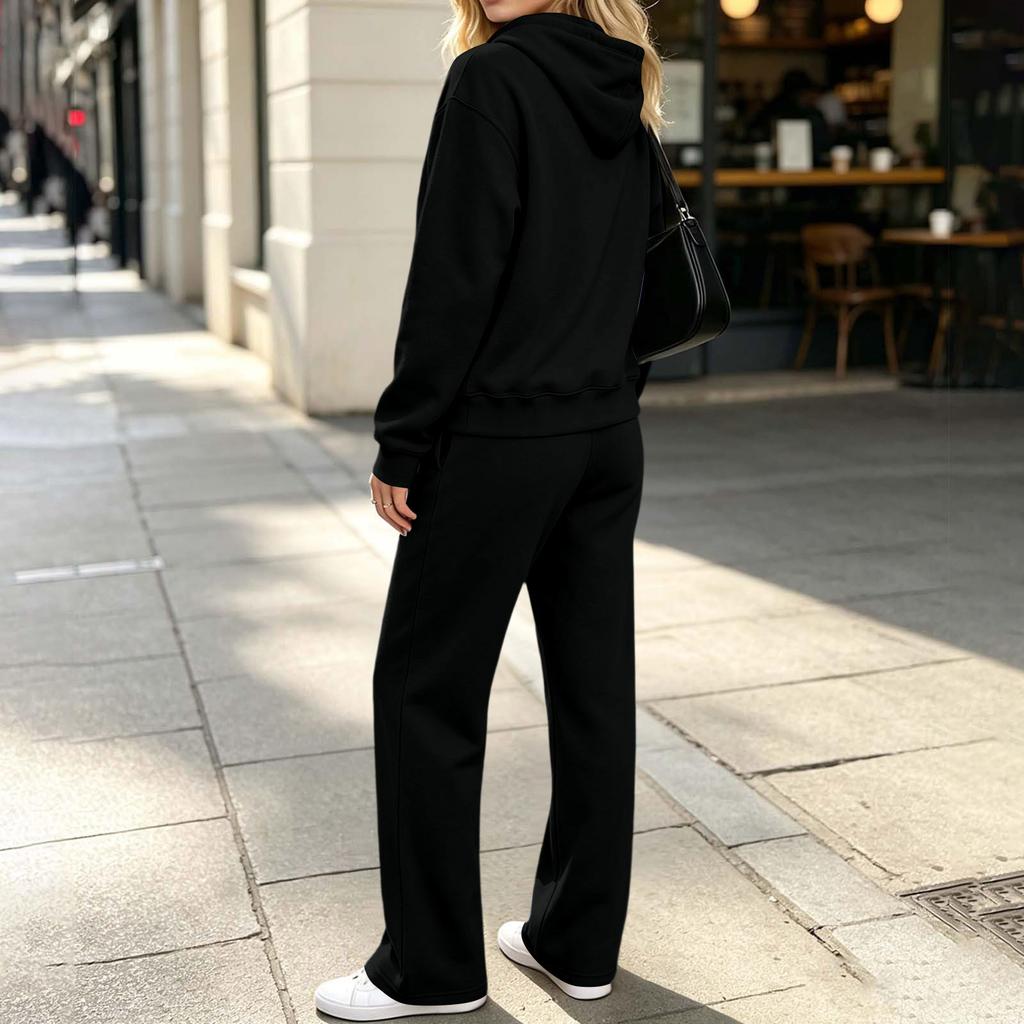 Dames Casual Hoodie Joggingbroek 2-delige Set met Zakken Atletische Trainingspak