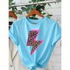 T-shirt Estive per Bambini 11 Colori Stampa Leopardo Neon Fulmine Moda Street Manica Corta Top Casual da Esterno per Ragazzo e Ragazza