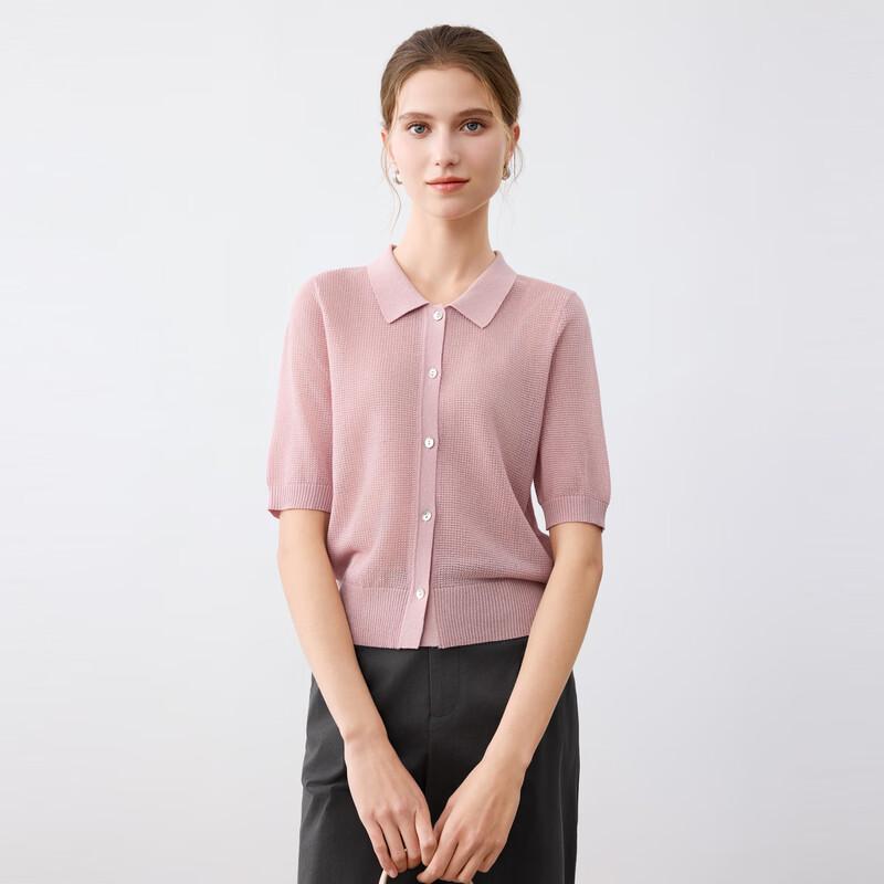 Elva' Island Women's Thin Short-Sleeve Knit Polo Cardigan