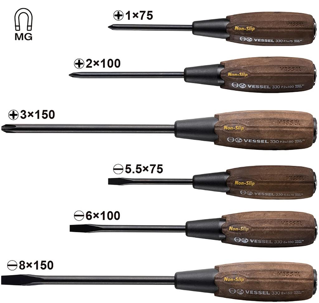 VESSEL Woody Penetrating Driver Grip Set of 6 336PS Non-Slip (Boxed)