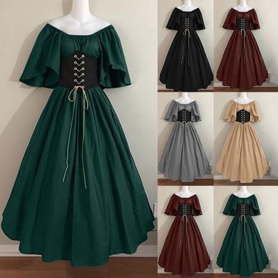 Γυναικείο φόρεμα με στρογγυλή λαιμόκοψη Flare Sleeve Off Shoulder Μεσαιωνικά Vintage φορέματα με φόρεμα μπαλάκι με κορσέ