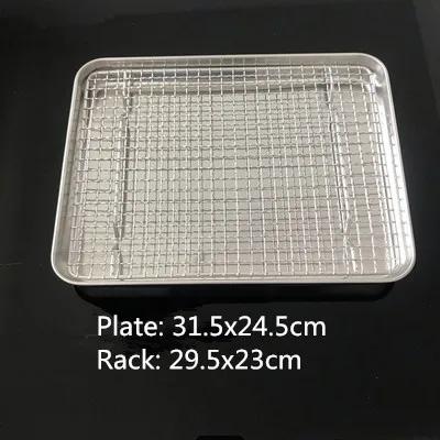 Baking tray With Wire Rack 304 Stainless Steel cake Baking BBQ Pan Tray plate Oven brownie Rack Cooking Roasting Grilling Tool