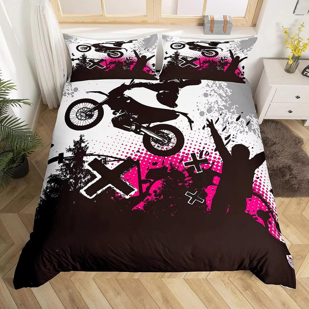 Set Piumino Motocicletta Set Biancheria da Letto Set Copriletto a 3 Pezzi
