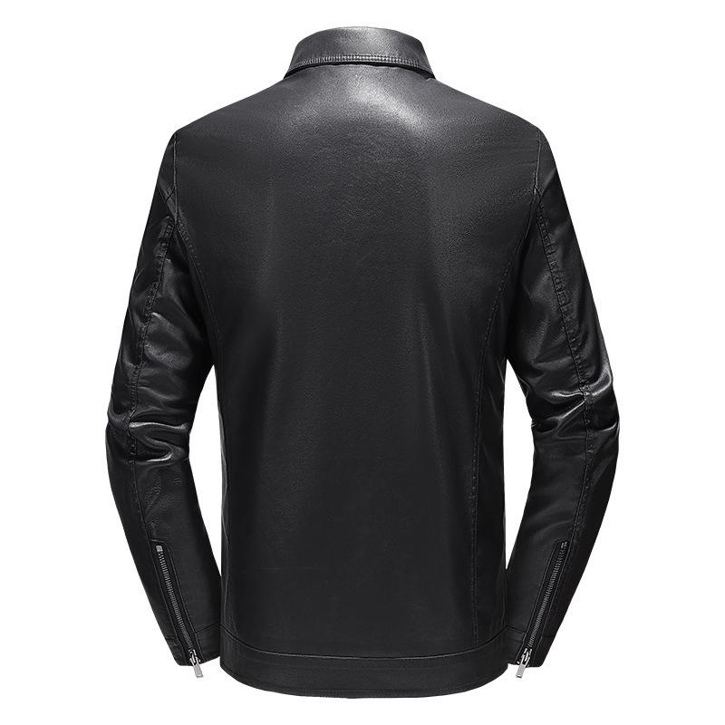 Men's Leather Jacket Spring, Autumn and Winter Slim-fit Trend Plus Velvet Thickened Motorcycle Jacket Men's Leather Jacket
