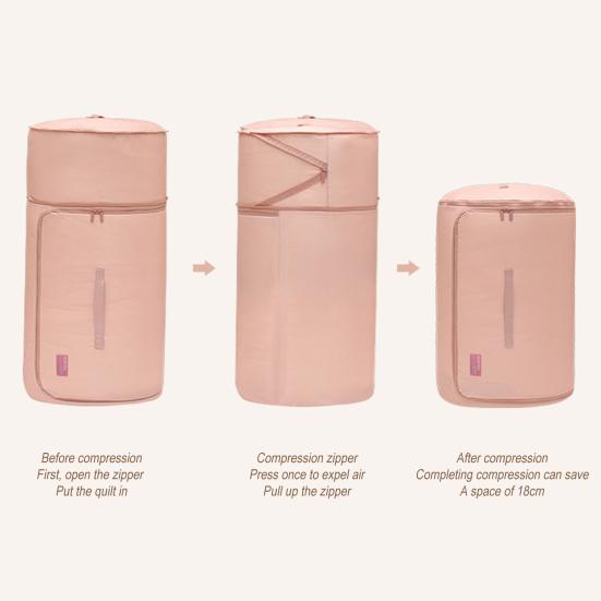 Cylinder Quilt Storage Bag Self Compression Organizer Space Saver Collapsible Comforter Bag for Seasonal Quilts Sheets Bedding Storage