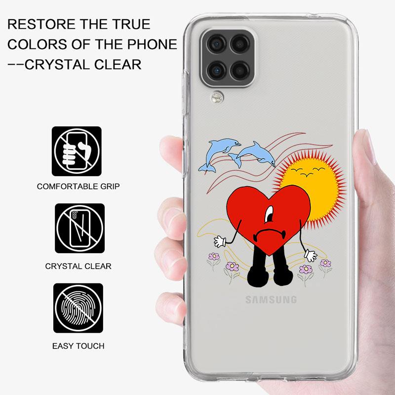 Klare Hülle für Samsung Galaxy A52 A12 A51 A32 A21s A71 A32 A22 50 A70 A31 A72 5G Handyhülle Bad Bunny Herz Coque Capa