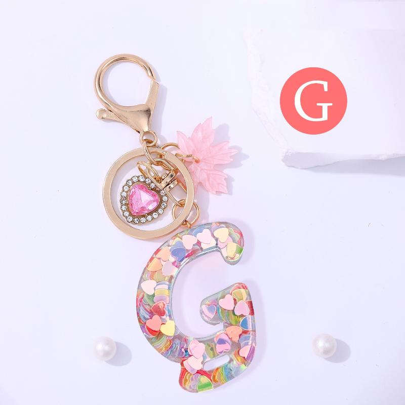 Fashion Pink A To Z Letter Keychain 26 Initials Alphabet Heart Pendant Car Keyring Backpack Hanging Decoration Couple Gift