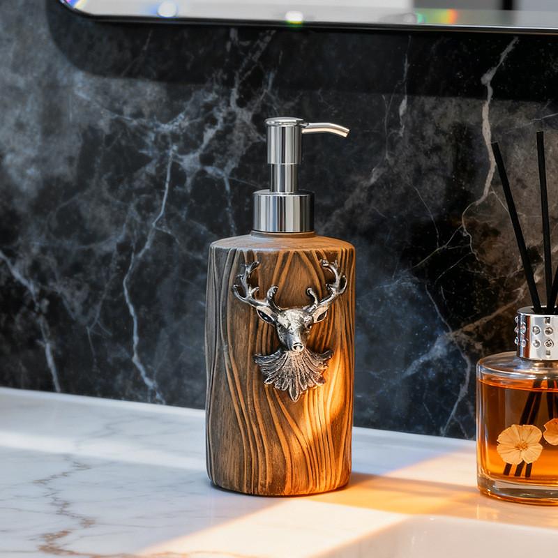 Rustic Deer Soap Dispenser Bottle With Pump For Bathroom And Kitchen Use
