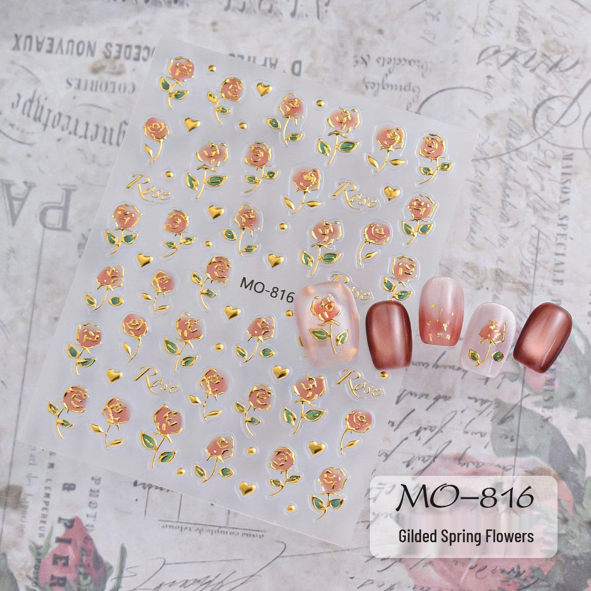 Xiaohongshu Bestseller: 3D Embossed Gold Spring Rose Flower Nail Art Stickers