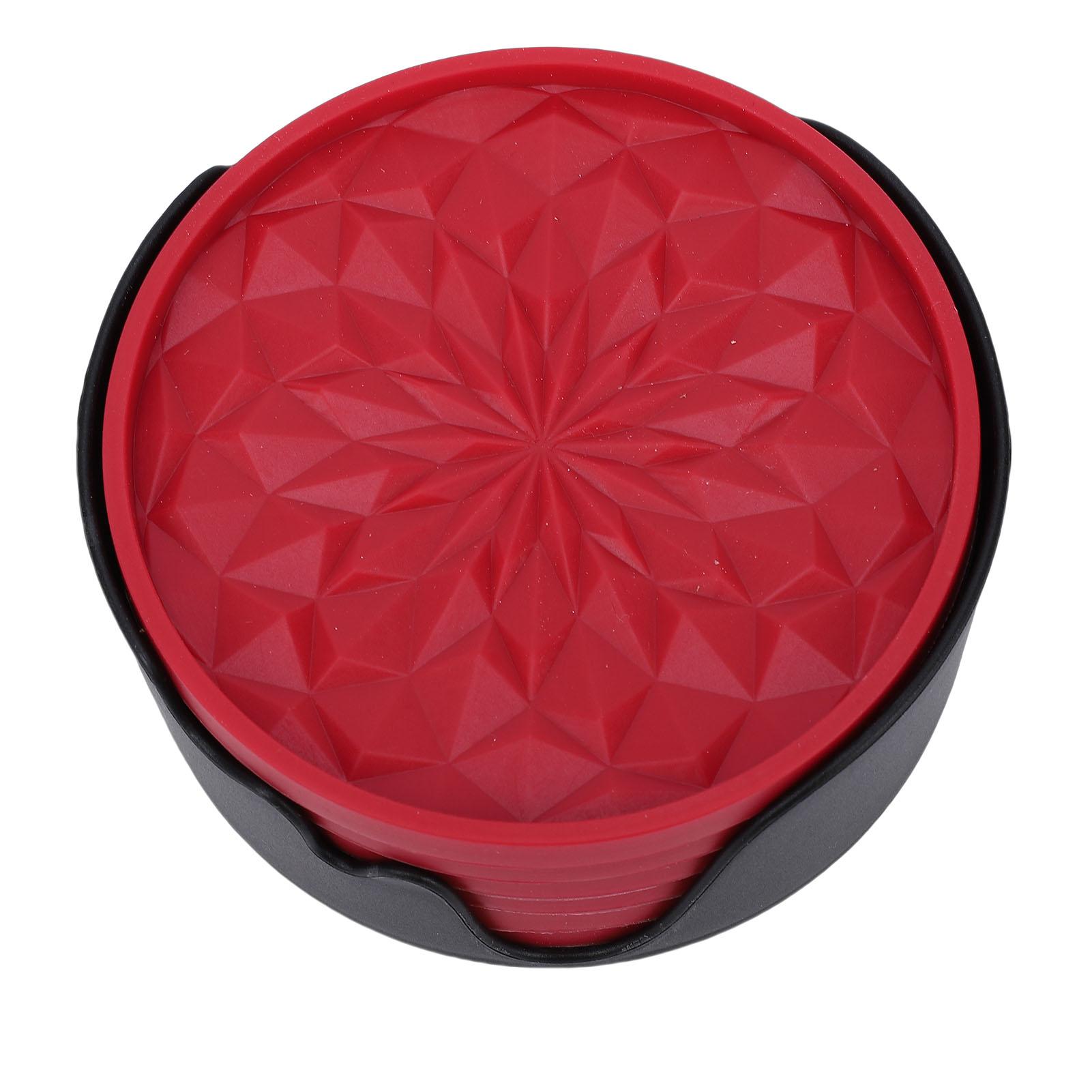 6 Pcs Silicone Coaster Thickened Anti Slip Non Stick Drink Coaster with Holder for Hot Cold Drinks