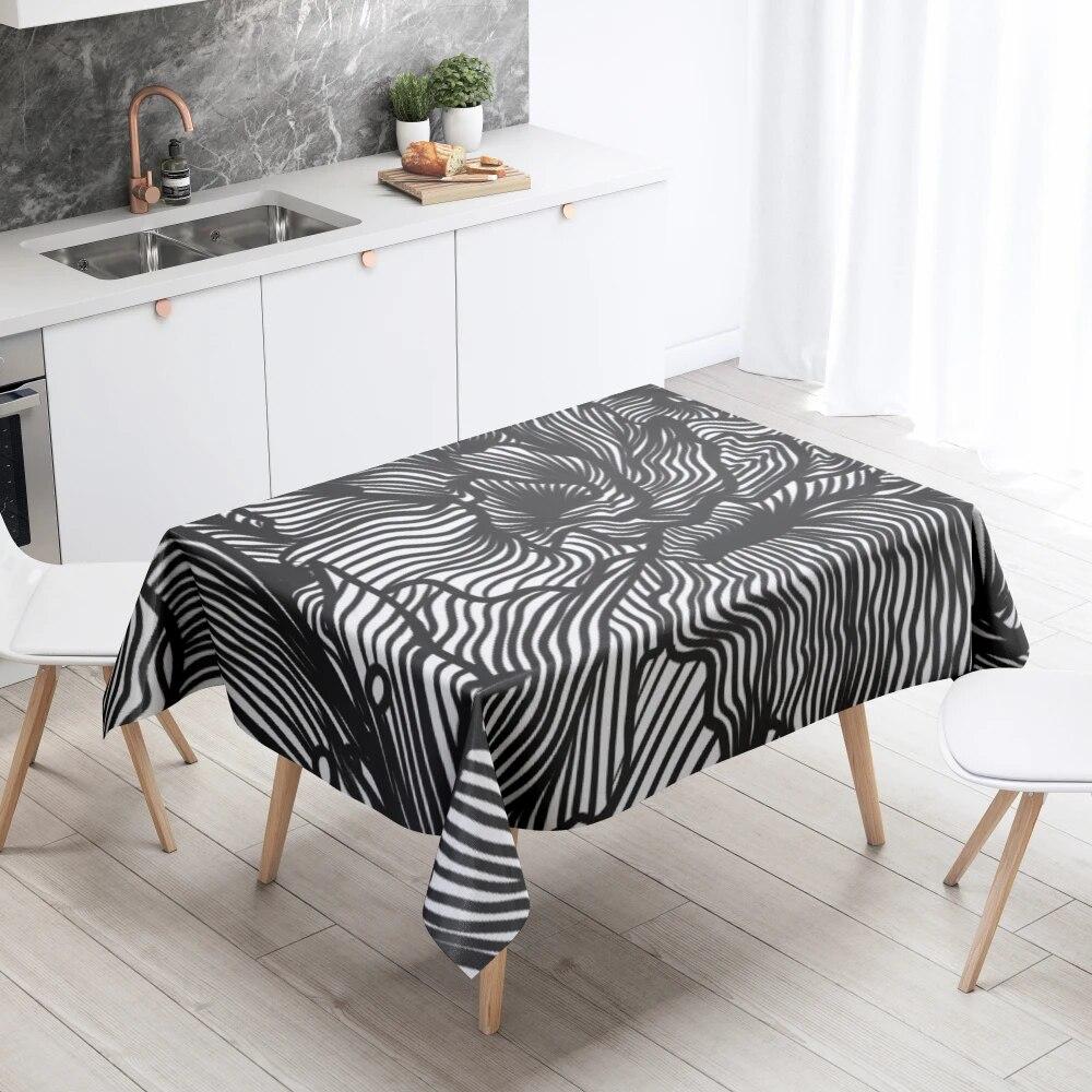 Black and White Corrugated Tablecloth Anti-Stain Waterproof Dining Table Home Decor Rectangular Kitchen Fireplace Countertop