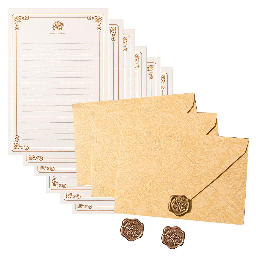Antique Stationary Letter Paper and Envelopes Set 6 Lined Writting Paper 3 Matching Envelopes 3 Seal Stamp Sticker