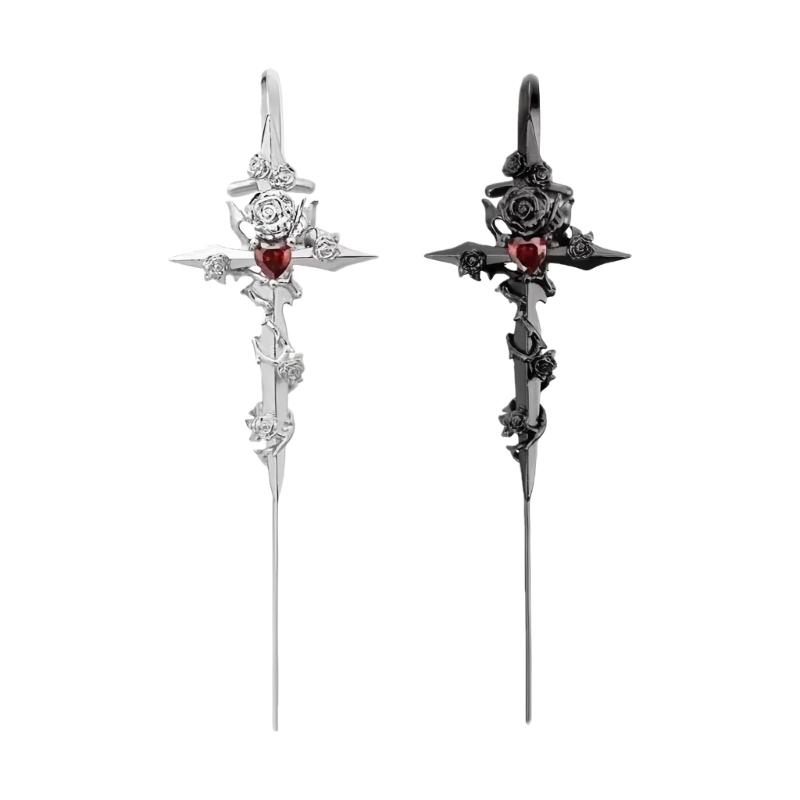 Rose Thorns Heart Stud Piercing Ear Cuff Needle Party Wear Earring for Trendy Women Music Festival Accessories
