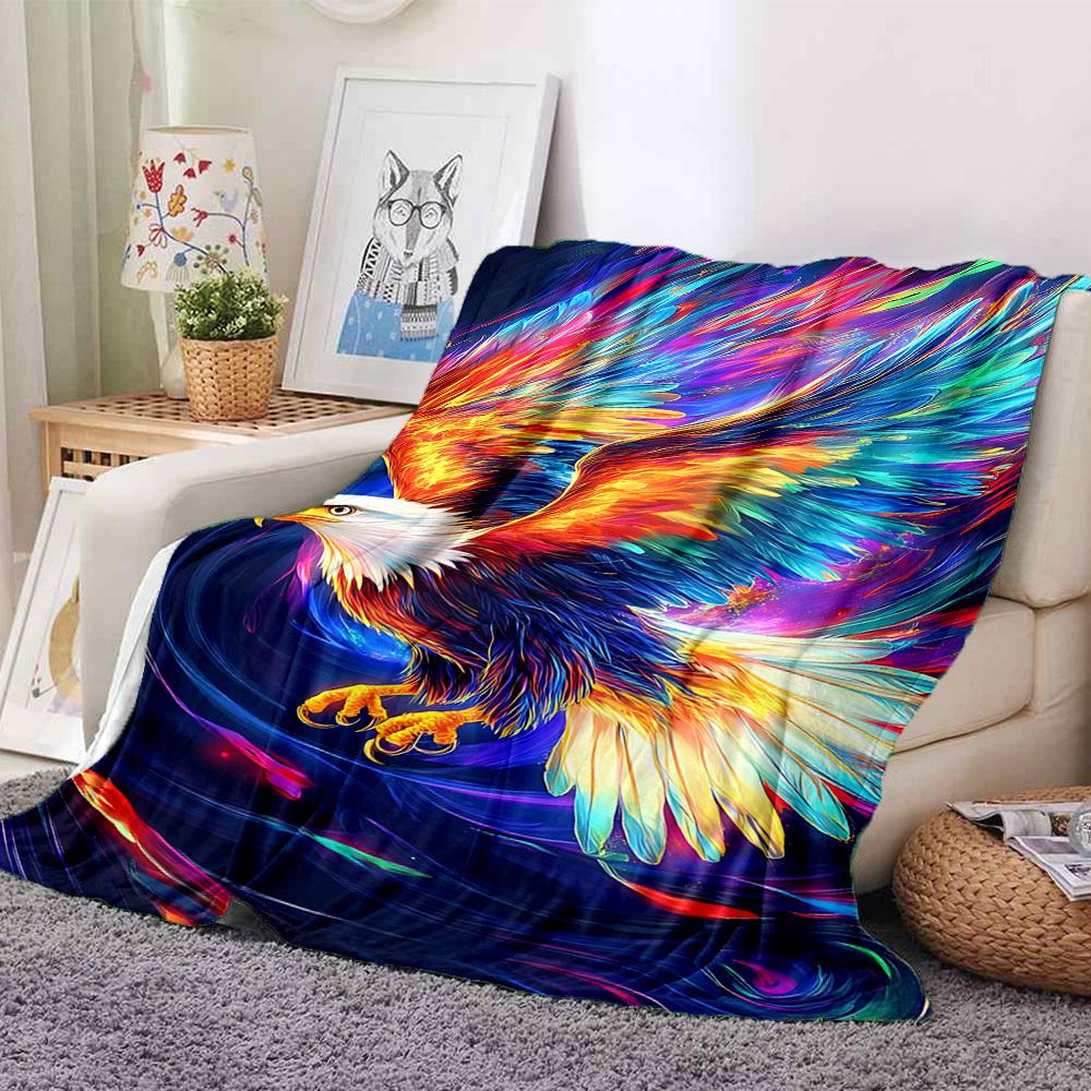 1pc Colorful Eagle Artwork Blanket Lightweight Flannel Blanket Throw Blanket For Sofa, Bed, Travel, Camping, Livingroom, Office, Couch, Chair, And Bed