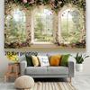 2D Floral Arched Window Backdrop, Romantic Garden View Photography Background for Wedding Party
