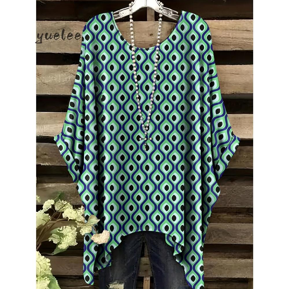 Bohemian Chic Oversized Trendy Ethnic Prints Irregular Hem O-Neck Y2k Clothes Fashion Woman Clothes Versatile Women's Clothing