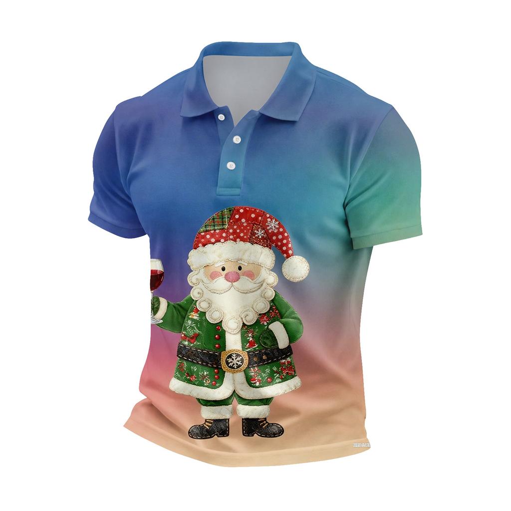 Men's Casual Short Sleeve Shirt with Christmas Print and Loose Fit for Holiday