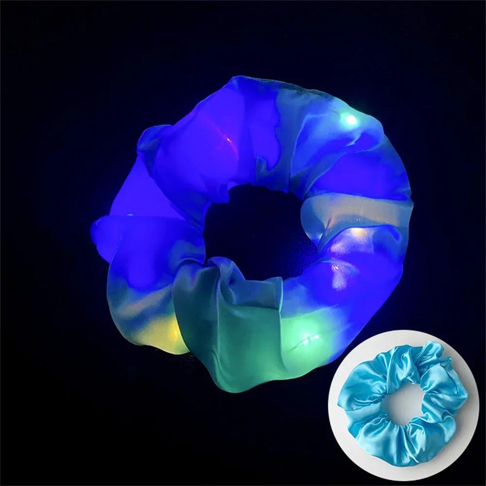 LED Luminous Hair Rope Girls Light Up Elastic Ponytail Scrunchies Glow In The Dark Headwear Party Hair Band Hair Accessories