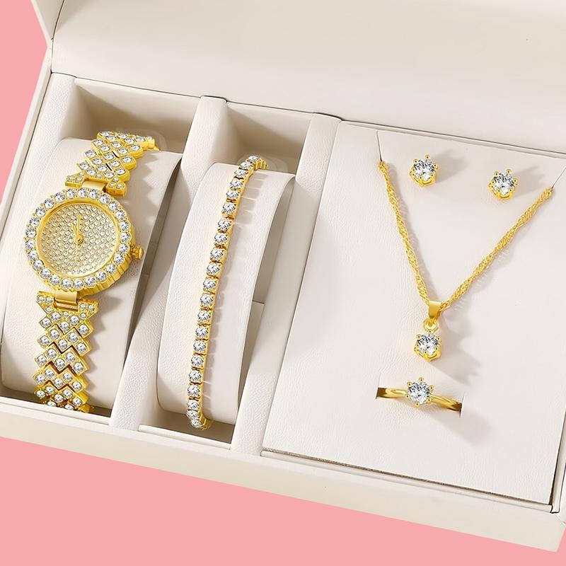 Set Lanț Auriu Roz 5/6 Piese Accesorii la Modă Exquisite Temperament Brățări Coliere Inele Cercei Potrivit Petrecerilor