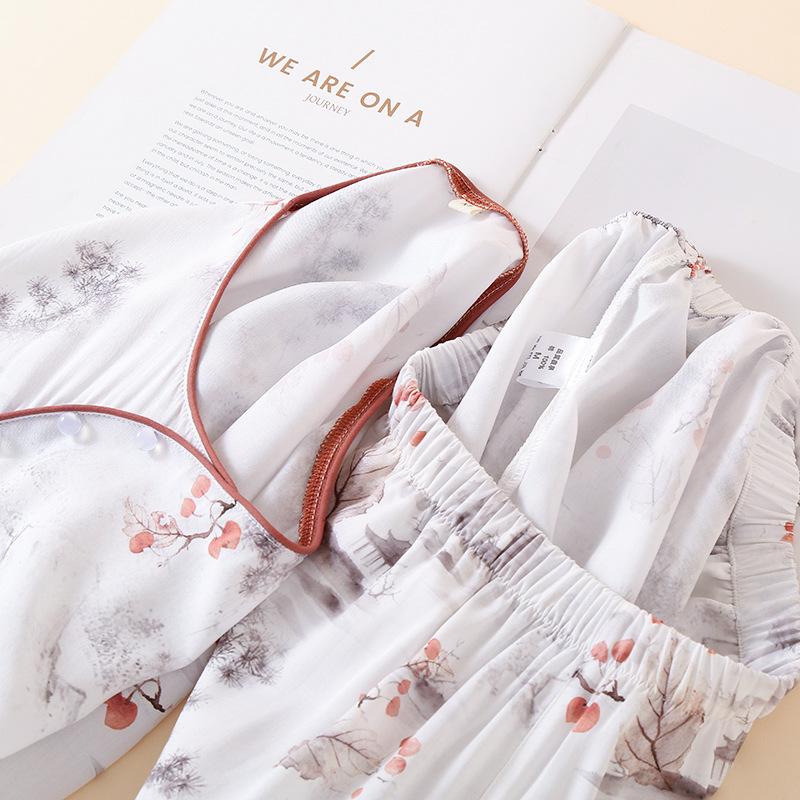 National Style Pajamas Women's Spring, Summer and Autumn New Chinese-style Thin Cotton Home Clothes Loose Outer Wear Long-sleeved Home Clothes