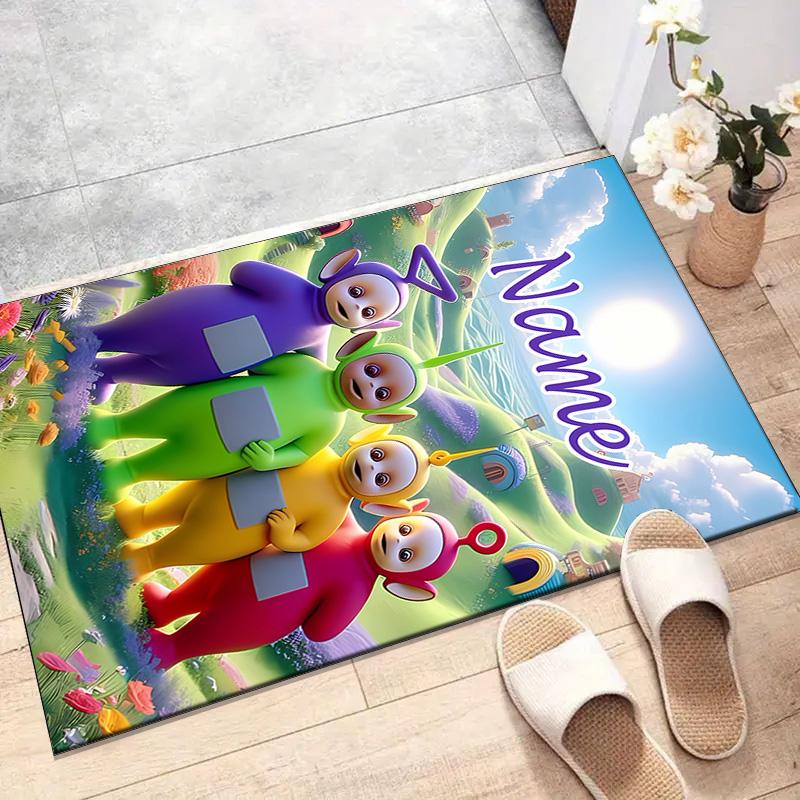 Custom Teletubbies Mat Personalized Name, Polyester Washable Indoor Entryway Rug, Gift for Christmas, Easter, Thanksgiving Day