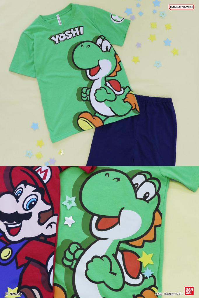 Super Mario Kids Short Sleeves Half Light Green [Kaitac Family] Pajamas, & Pants, Summer, 100cm, (Yoshi)