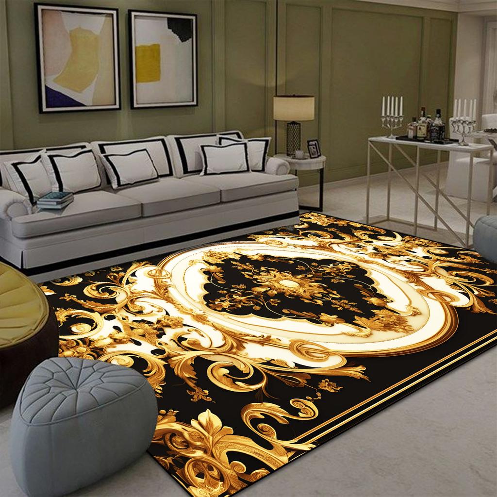 Luxury Golden Carpet for Living Room Europe and America Decoration Large Carpets Non-slip Bedroom Bedside Rug Customized Mat