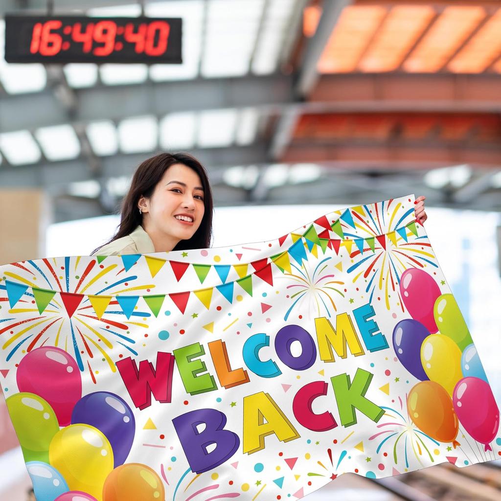 Welcome Back Banner - 5x3 ft - Welcome Home Decorations - Homecoming, Reunion, Baby Shower - White 100Den Polyester