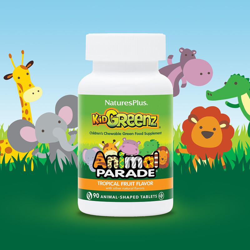 Animal Parade®, Kid Greenz®, Children's Chewable Green Food Dietary Supplement, Tropical Fruit, 90 Animal-Shaped Tablets
