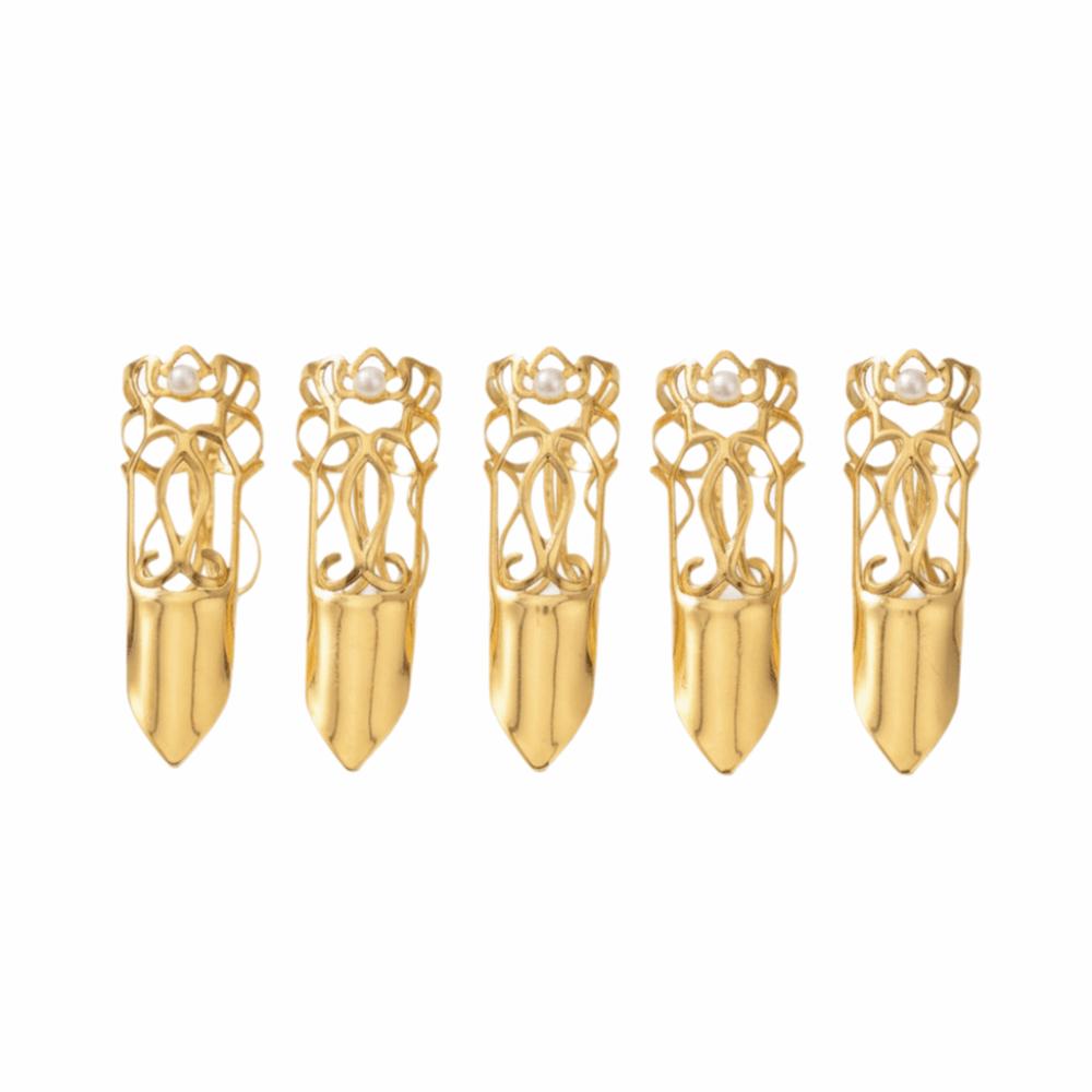 

5/10pcs Zinc Zinc Alloy Nail Rings Vintage Styling Armor Set Gold Nail Accessories Hanfu Costume 5 PCS