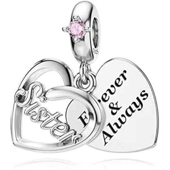 Copper Mother Sisters Daughter Friend Pink Heart-Shaped Charm Pendant Fit For Original Pendant Bracelet Diy Women'S Jewelry