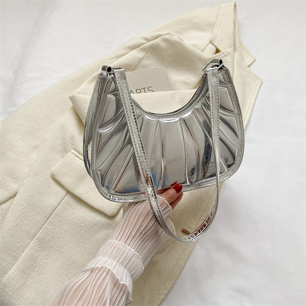 Women Shoulder Bag Fashion Pleated Small Tote Bags PU Leather Casual Simple Elegant Portable Solid Color Female Armpit Bag