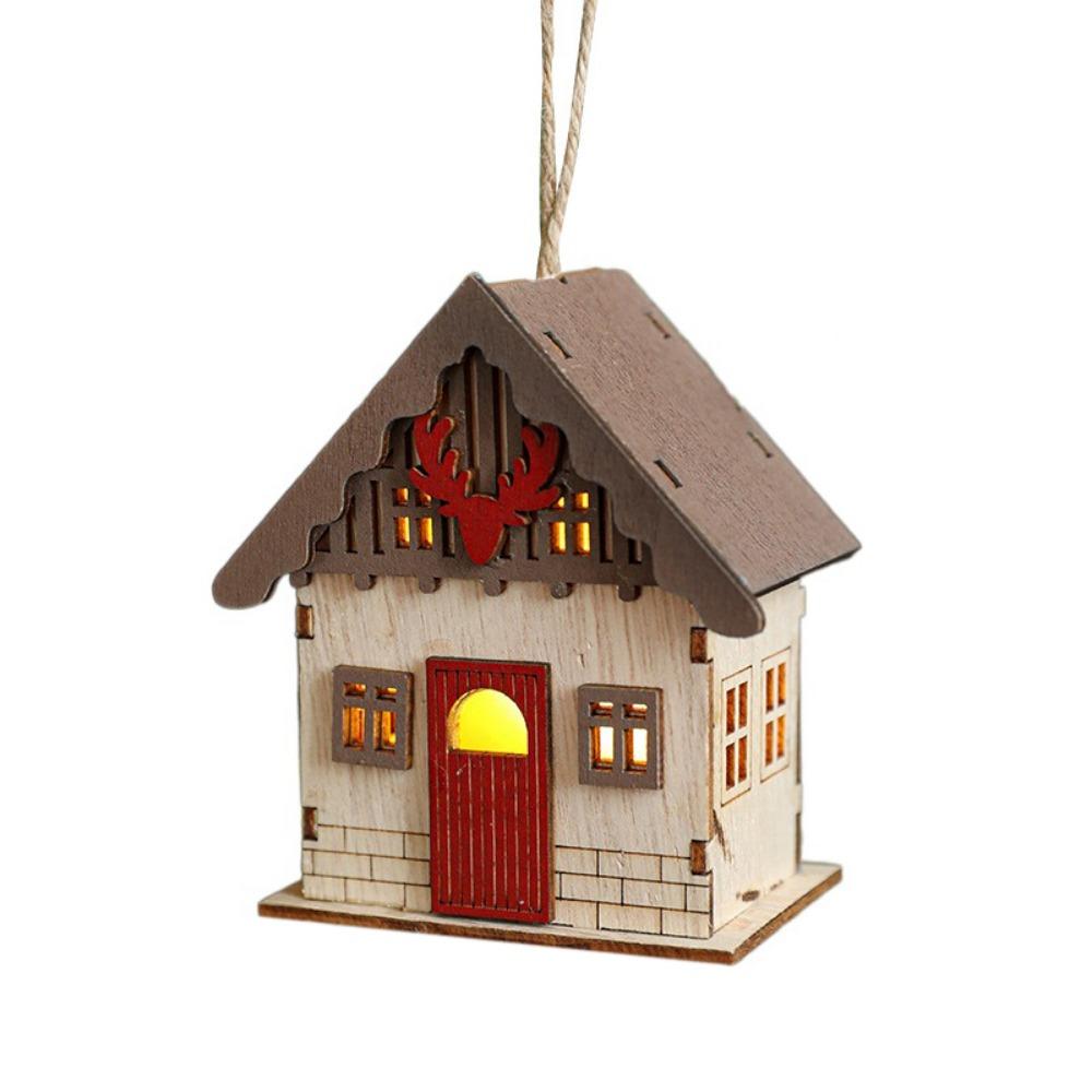

Декоративный рождественский снежный домик, подвесной светильник в виде лося, светящийся бревенчатый домик, мини-рождественская елка, светодиодный деревянный рождественский домик