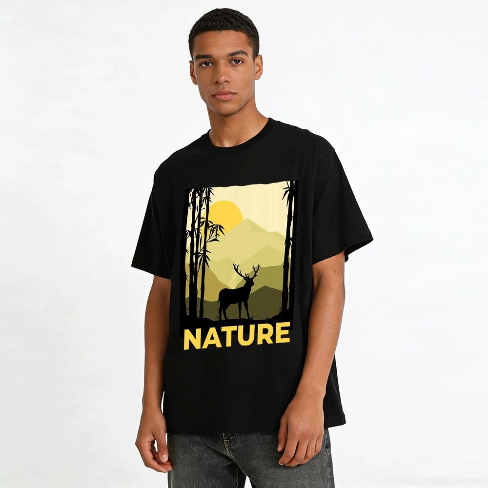 Nature Bamboo Forest Deer Print Outdoor Casual Top Pure Cotton T-shirt