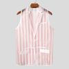INCERUN Men Lapel Sleeveless Buttons Striped Transparent Mesh Sheer Waistcoats