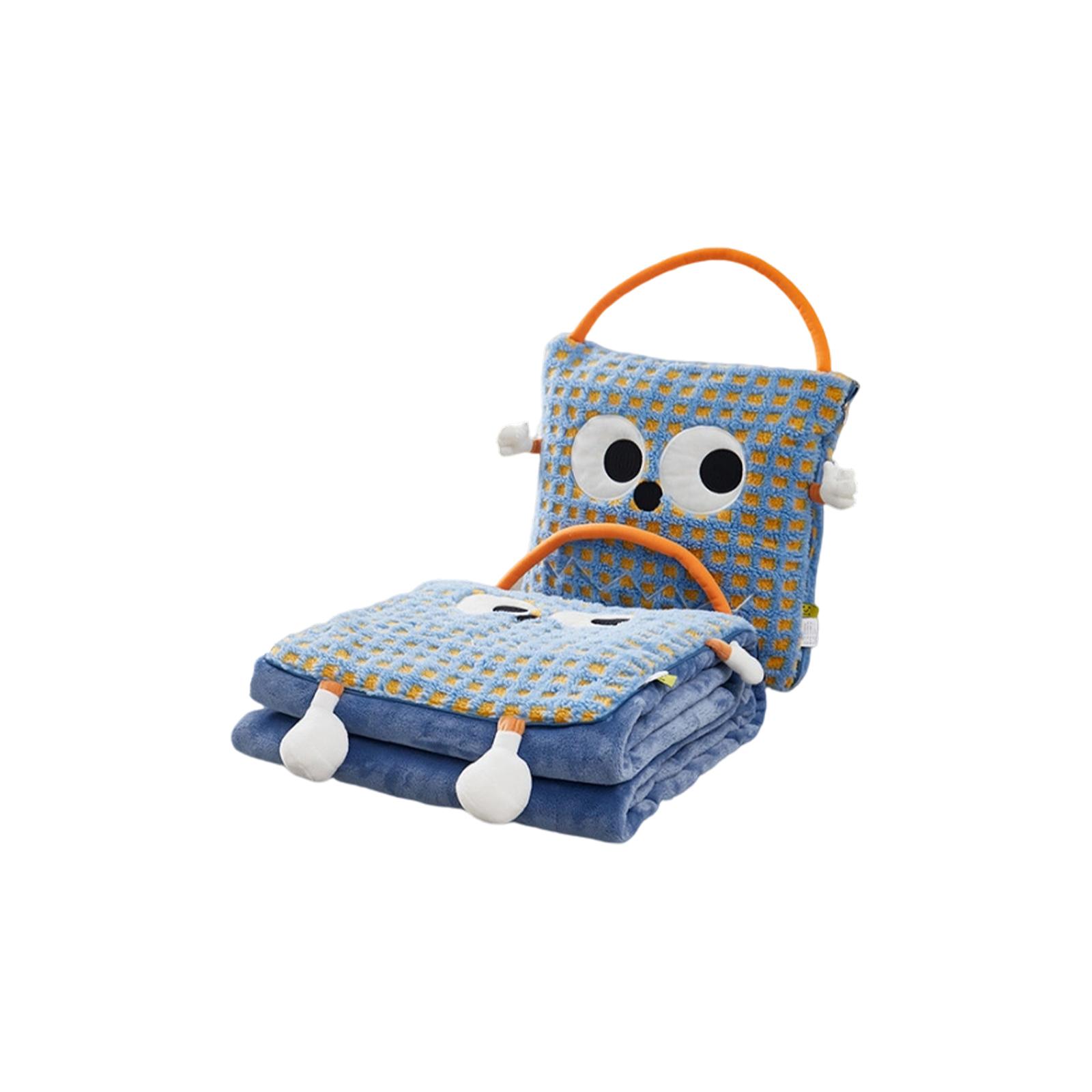 Big-eyed Embroidered Lamb Wool Flannel Blanket For Lunch Break, Work, And Car Use, Cartoon Cushion Pillow Blanket One Size