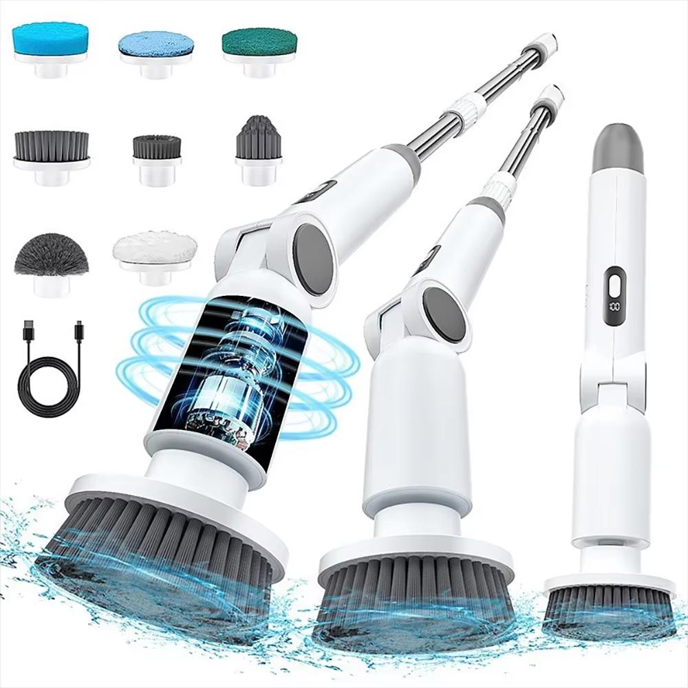HOMEFISH NEW 8-in-1 Electric Spin Wireless Cleaning Brush Waterproof Bathroom Scrubber Adjustable Extension Handle белый