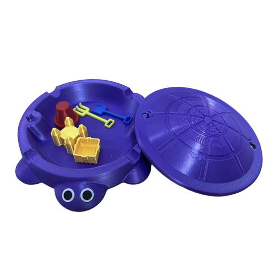 Mini Schildkröten-Sandkasten mit Deckel Sand Mini-Werkzeuge Zubehör 3D-gedruckte Schildkröte Sandaufbewahrungsbox Runder Behälter Kindersommer-Strandspielzeug